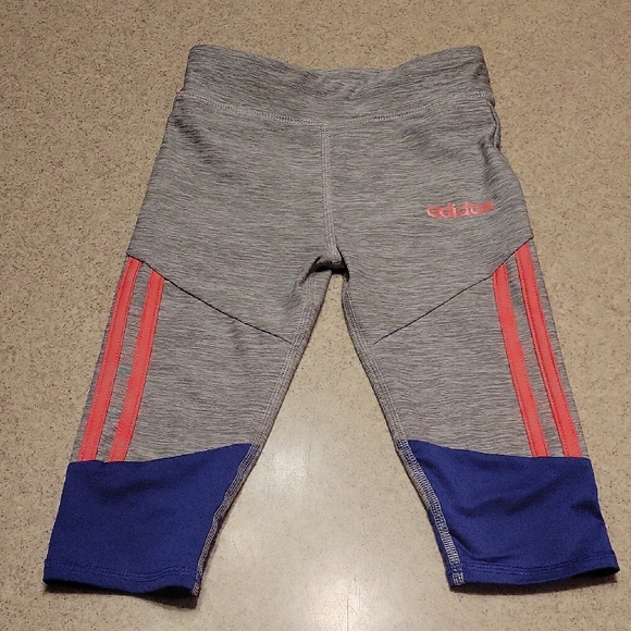 Adidas Kids Gray and Blue Leggings SIZE 5 - Picture 1 of 5